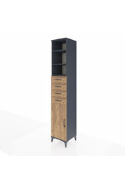 Hyperion Dolap 4 Raflı 4 Çekmeceli Tek Kapaklı 44x44x243 Antrasit-Çam