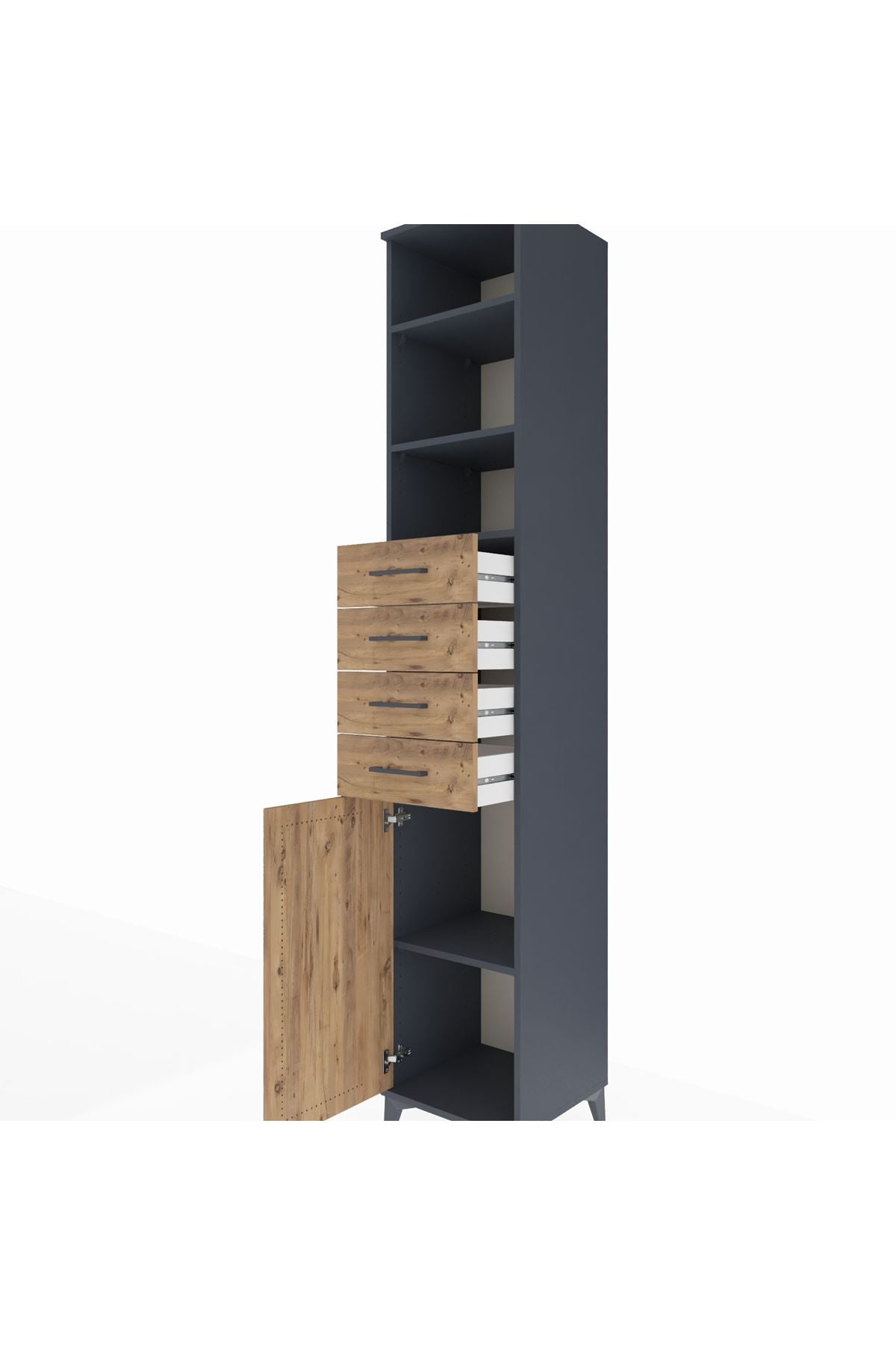 Hyperion Dolap 4 Raflı 4 Çekmeceli Tek Kapaklı 44x44x243 Antrasit-Çam