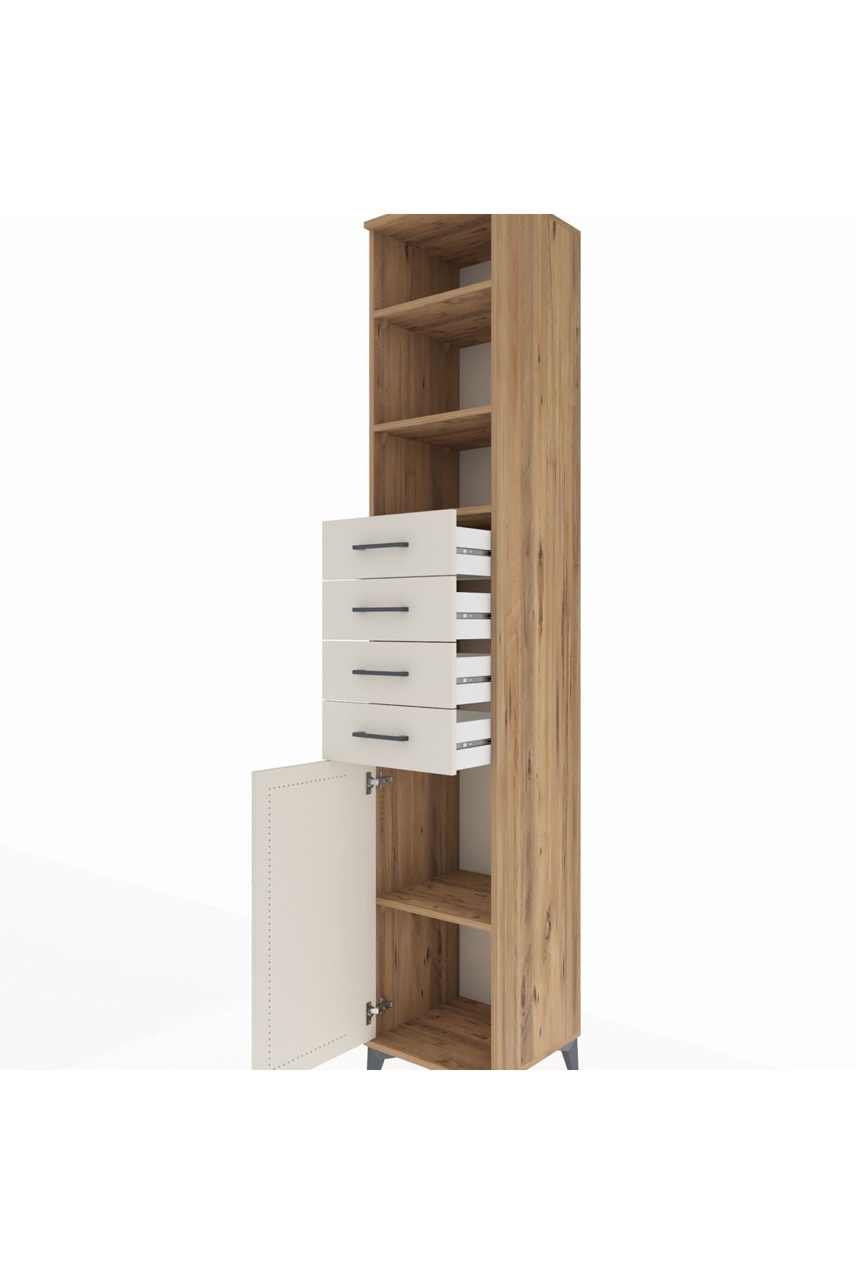 Hyperion Dolap 4 Raflı 4 Çekmeceli Tek Kapaklı 44x44x243 Çam-Aytaşı