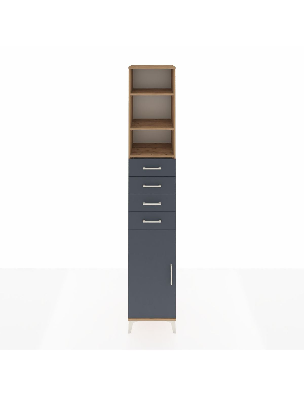 Hyperion Dolap 4 Raflı 4 Çekmeceli Tek Kapaklı 44x44x243 Çam-Antrasit