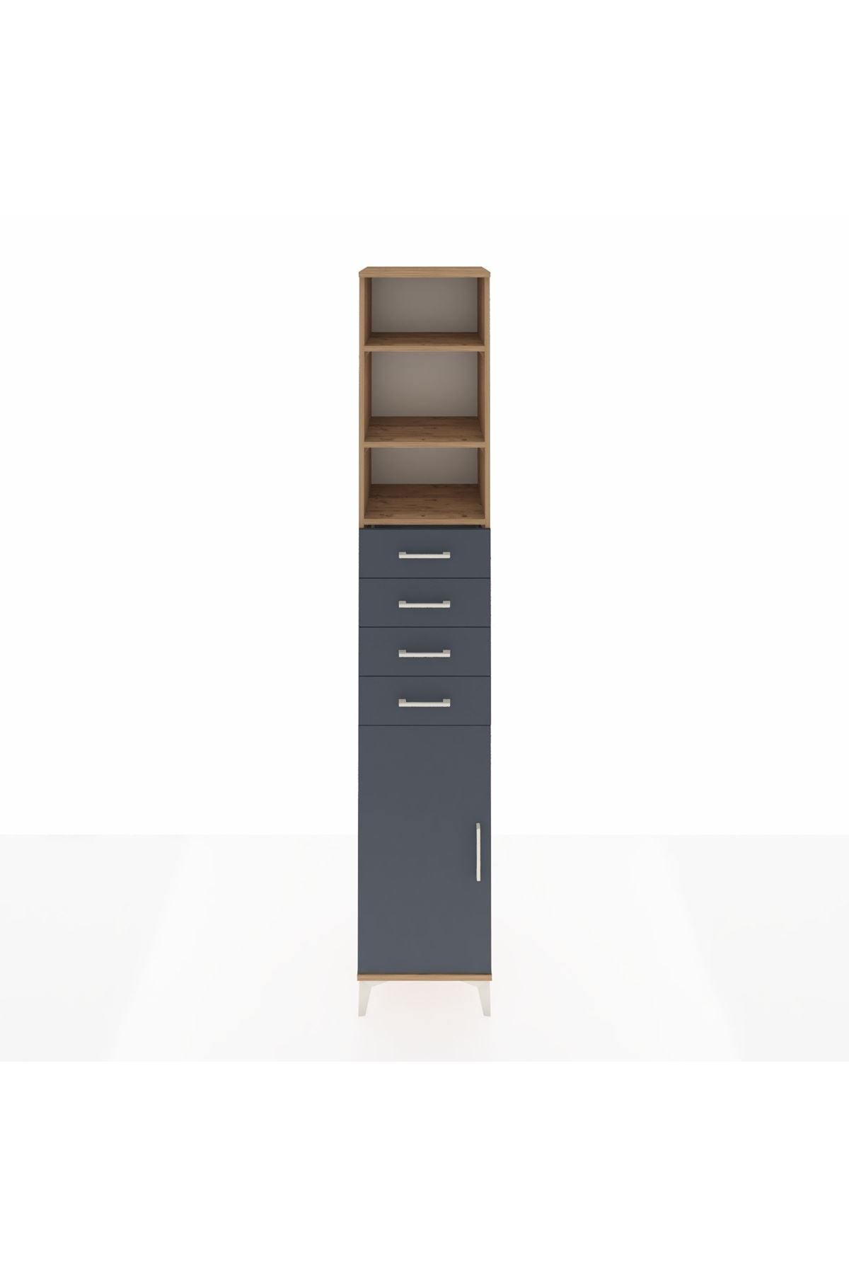 Hyperion Dolap 4 Raflı 4 Çekmeceli Tek Kapaklı 44x44x243 Çam-Antrasit