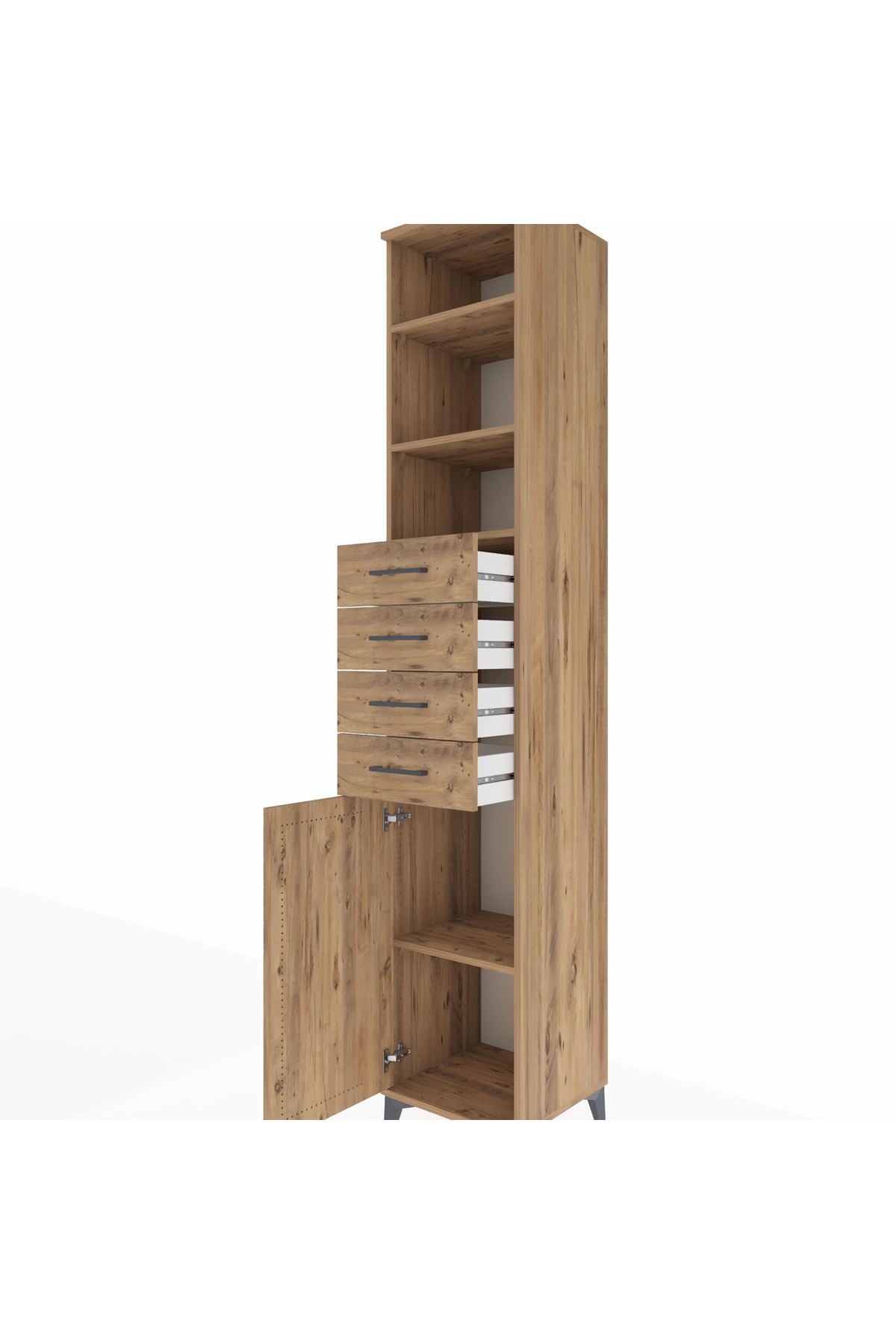 Hyperion Dolap 4 Raflı 4 Çekmeceli Tek Kapaklı 44x44x243 Çam-Çam