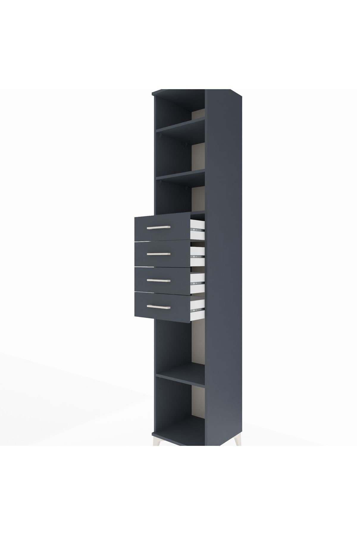 Hyperion Dolap 4 Raflı 4 Çekmeceli 44x44x243 Antrasit-Antrasit