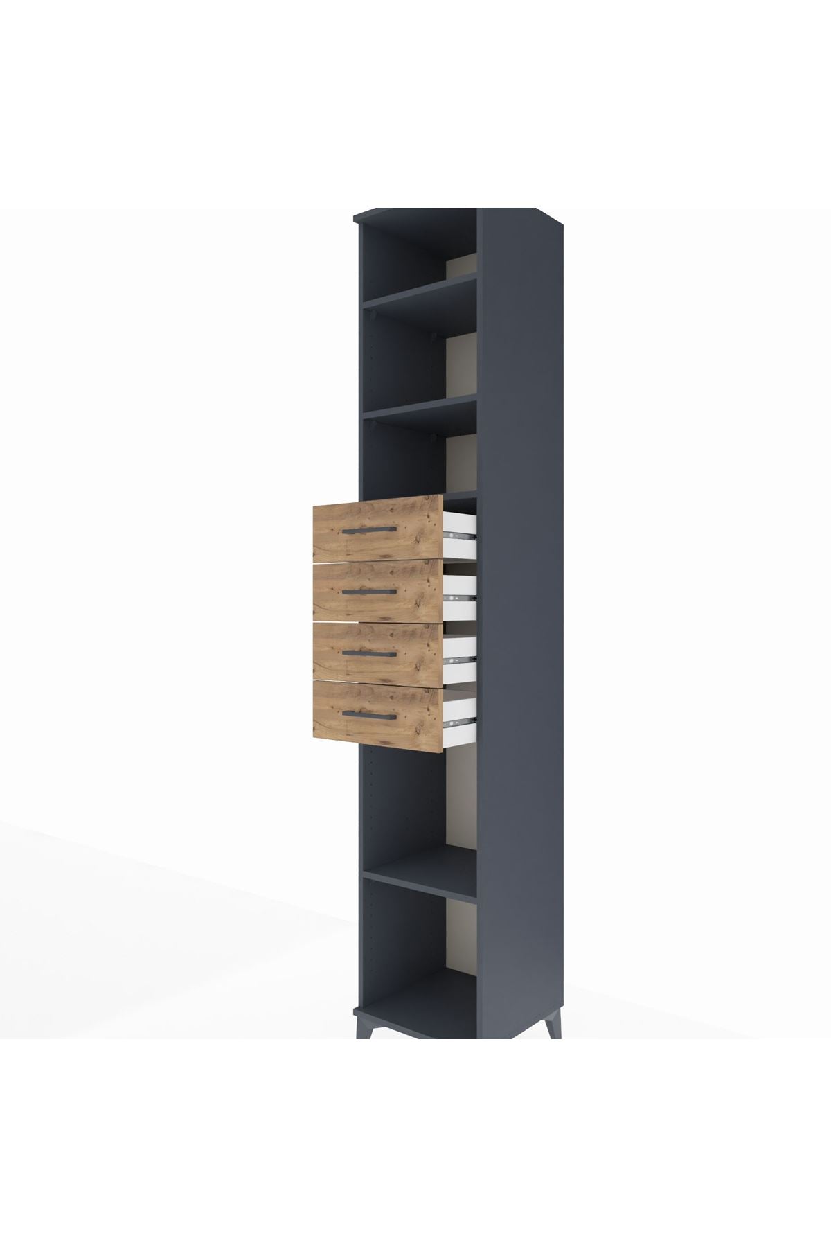 Hyperion Dolap 4 Raflı 4 Çekmeceli 44x44x243 Antrasit-Çam