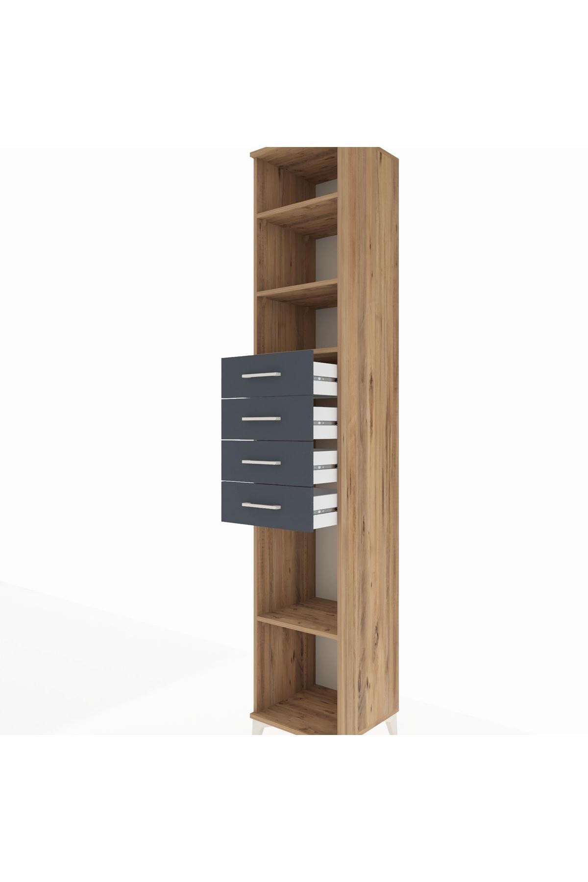 Hyperion Dolap 4 Raflı 4 Çekmeceli 44x44x243 Çam-Antrasit