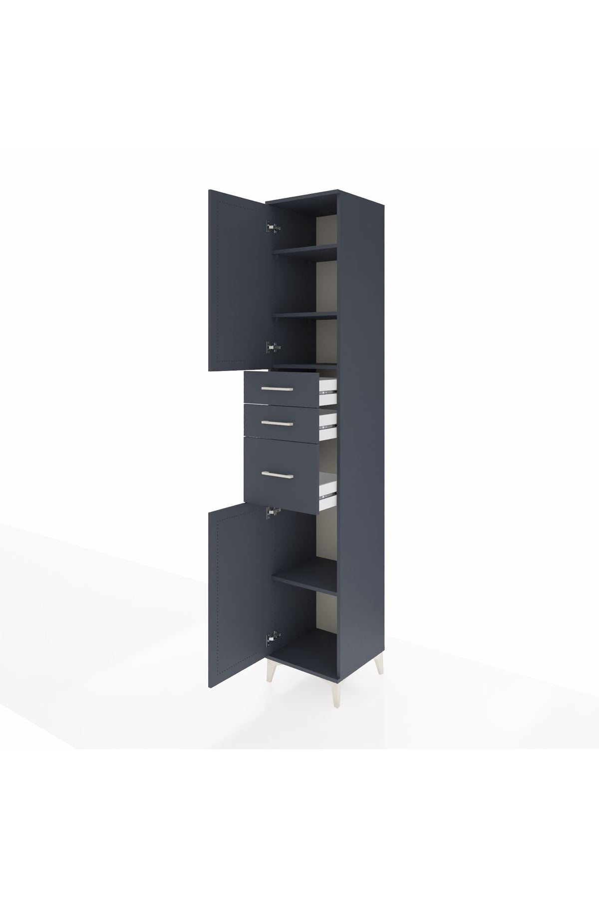 Hyperion Dolap 4 Raflı 3 Çekmeceli 2 Kapaklı 44x44x243 Antrasit-Antrasit