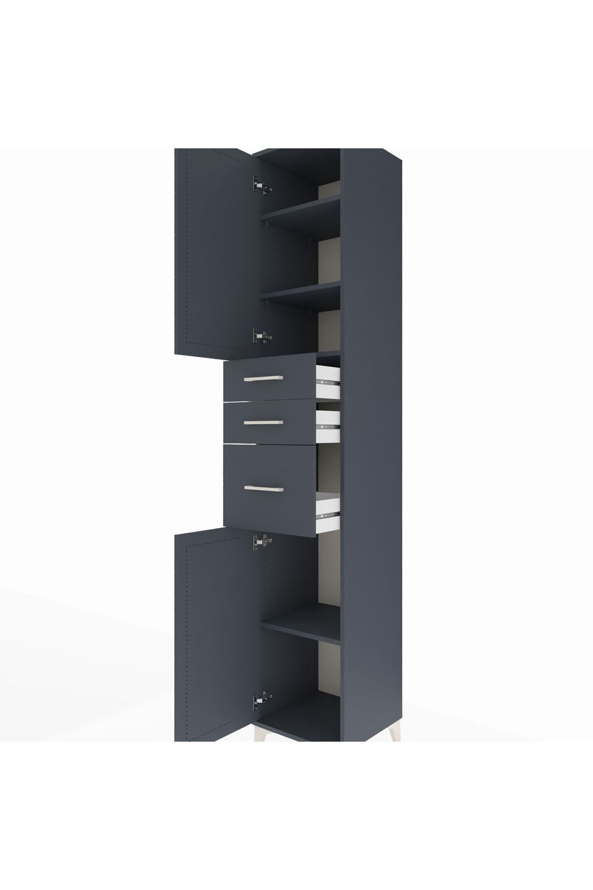 Hyperion Dolap 4 Raflı 3 Çekmeceli 2 Kapaklı 44x44x243 Antrasit-Antrasit