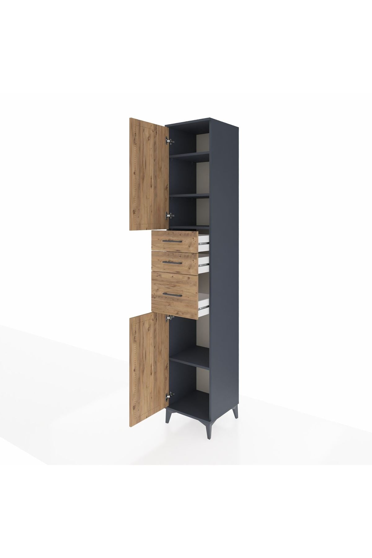 Hyperion Dolap 4 Raflı 3 Çekmeceli 2 Kapaklı 44x44x243 Antrasit-Çam