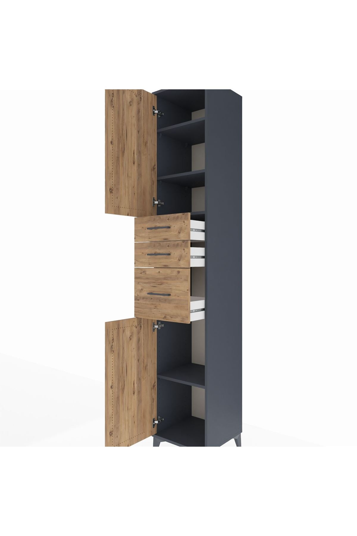 Hyperion Dolap 4 Raflı 3 Çekmeceli 2 Kapaklı 44x44x243 Antrasit-Çam