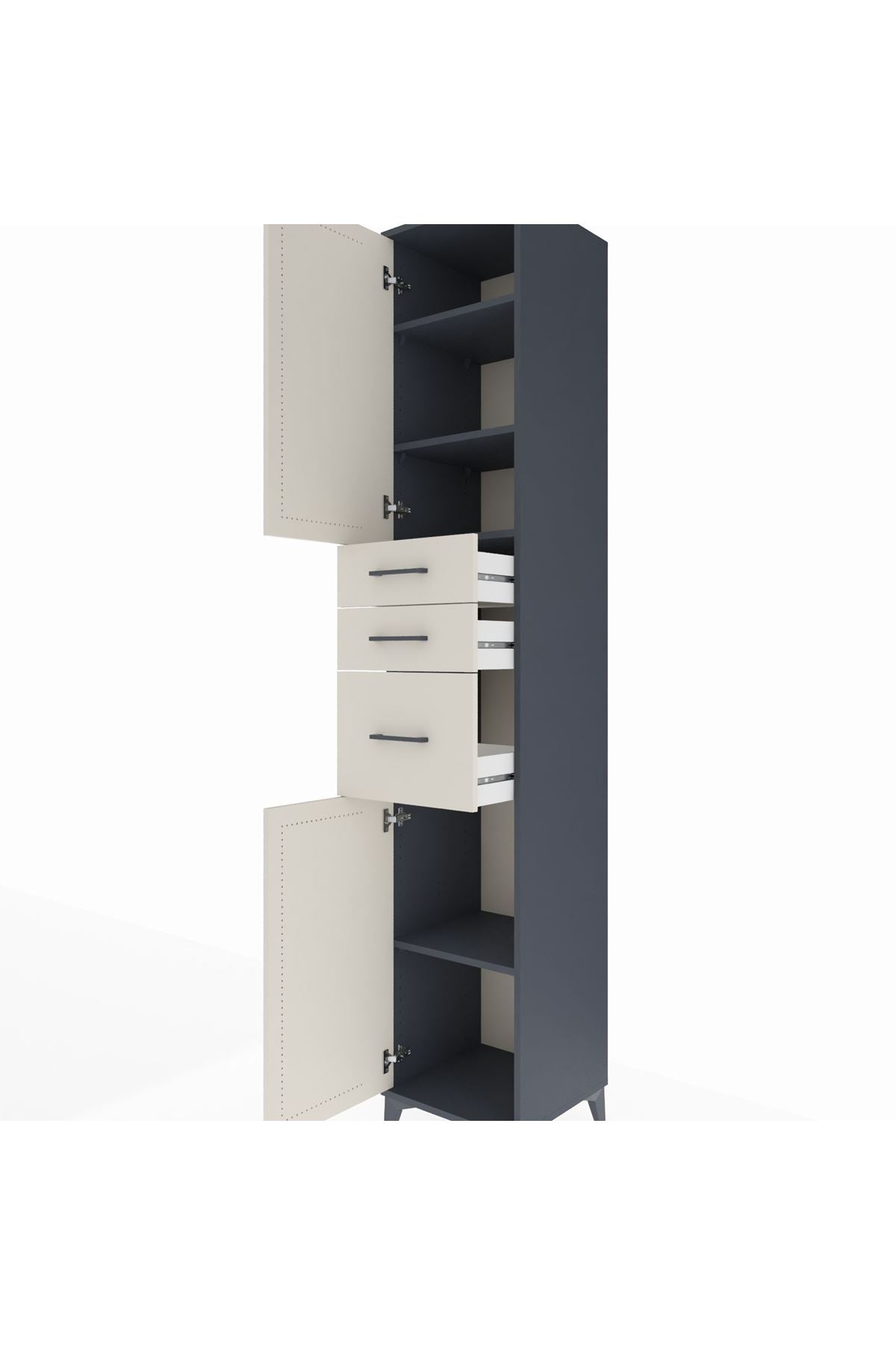 Hyperion Dolap 4 Raflı 3 Çekmeceli 2 Kapaklı 44x44x243 Antrasit-Aytaşı