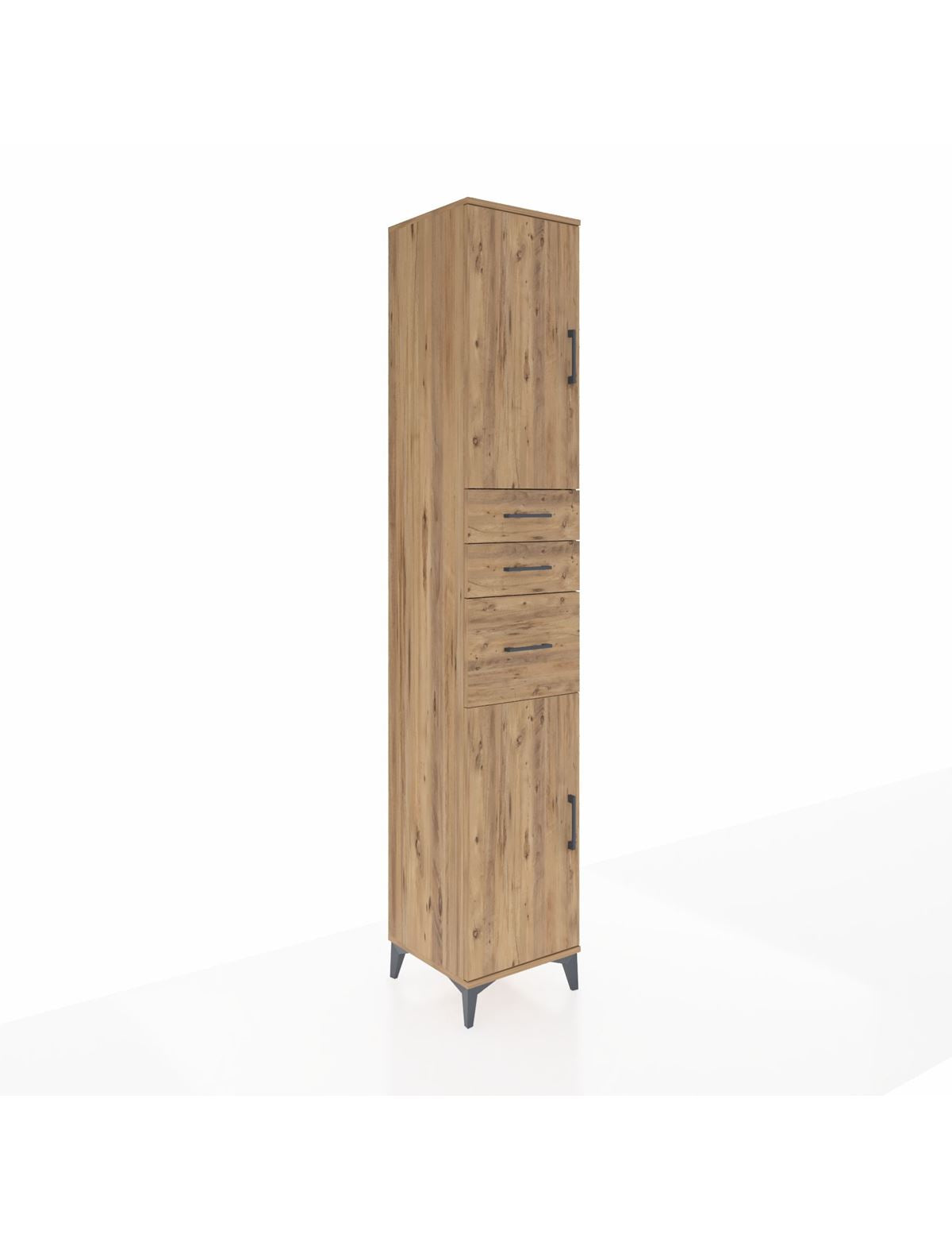 Hyperion Dolap 4 Raflı 3 Çekmeceli 2 Kapaklı 44x44x243 Çam-Çam