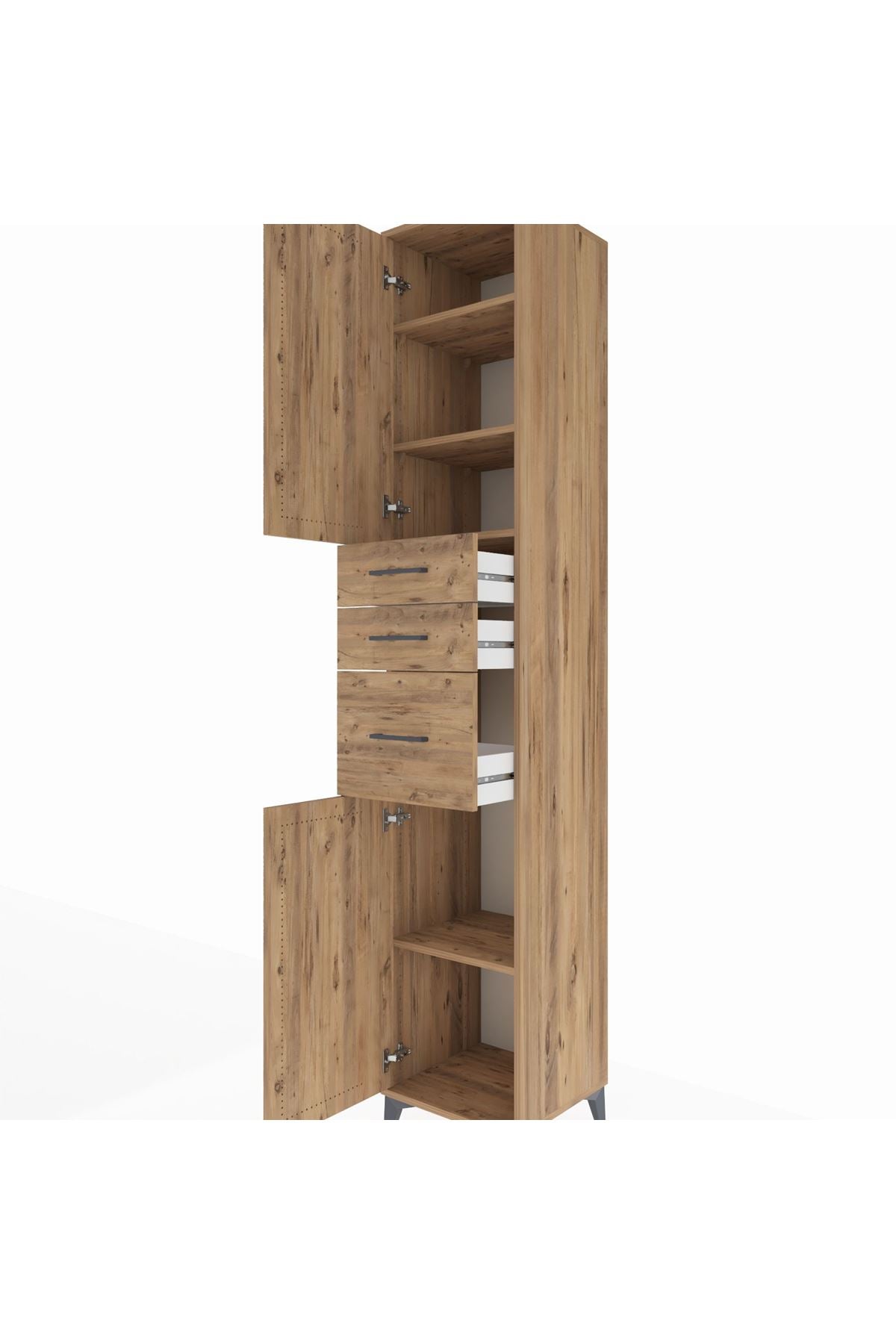 Hyperion Dolap 4 Raflı 3 Çekmeceli 2 Kapaklı 44x44x243 Çam-Çam