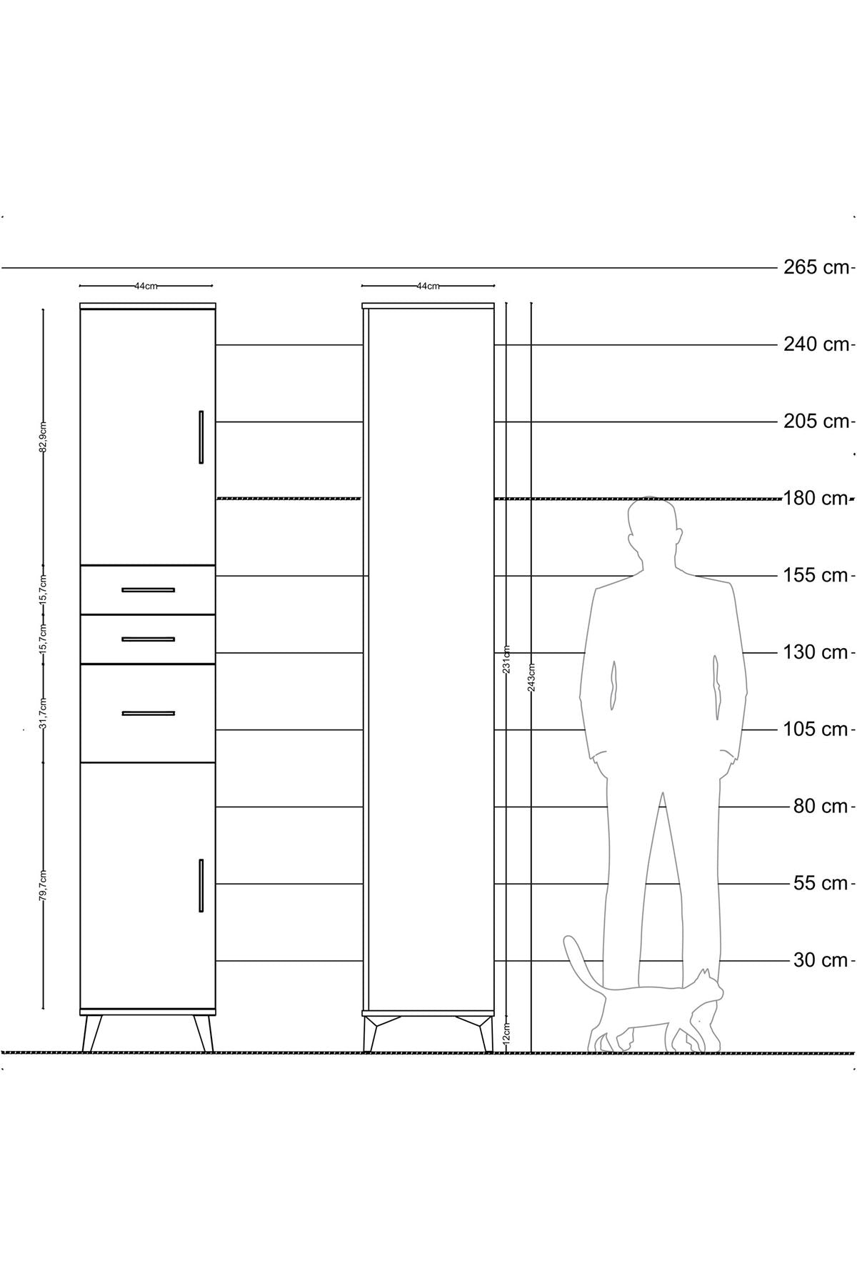 Hyperion Dolap 4 Raflı 3 Çekmeceli 2 Kapaklı 44x44x243 Çam-Çam