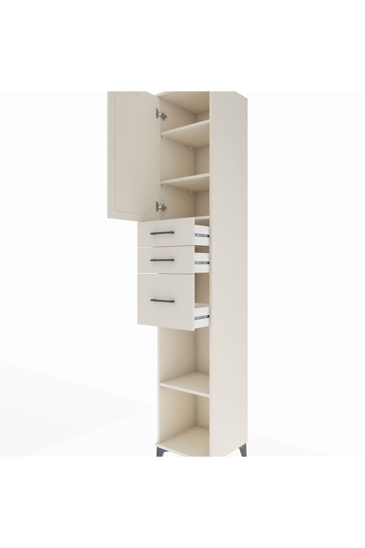 Hyperion Dolap 4 Raflı 3 Çekmeceli Tek Kapaklı 44x44x243 Aytaşı-Aytaşı