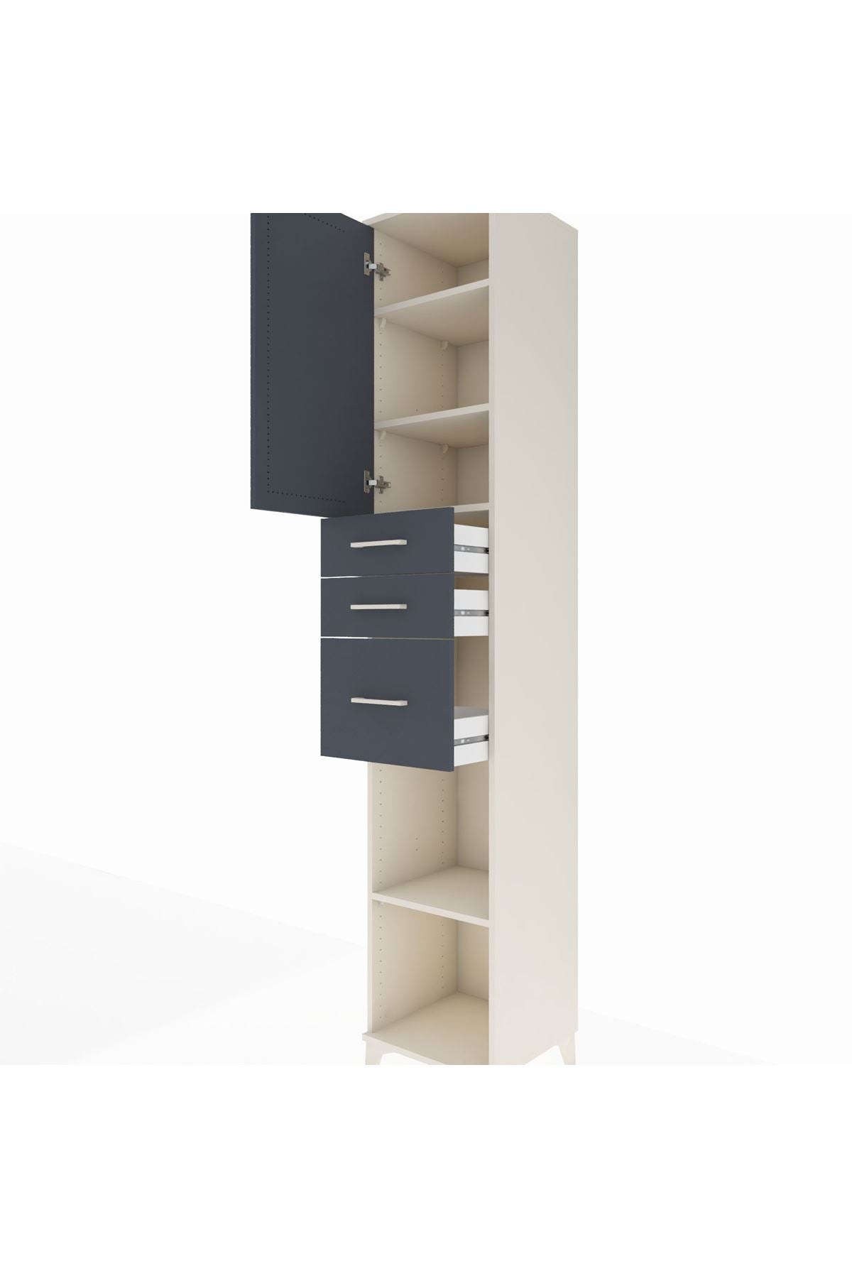 Hyperion Dolap 4 Raflı 3 Çekmeceli Tek Kapaklı 44x44x243 Aytaşı-Antrasit