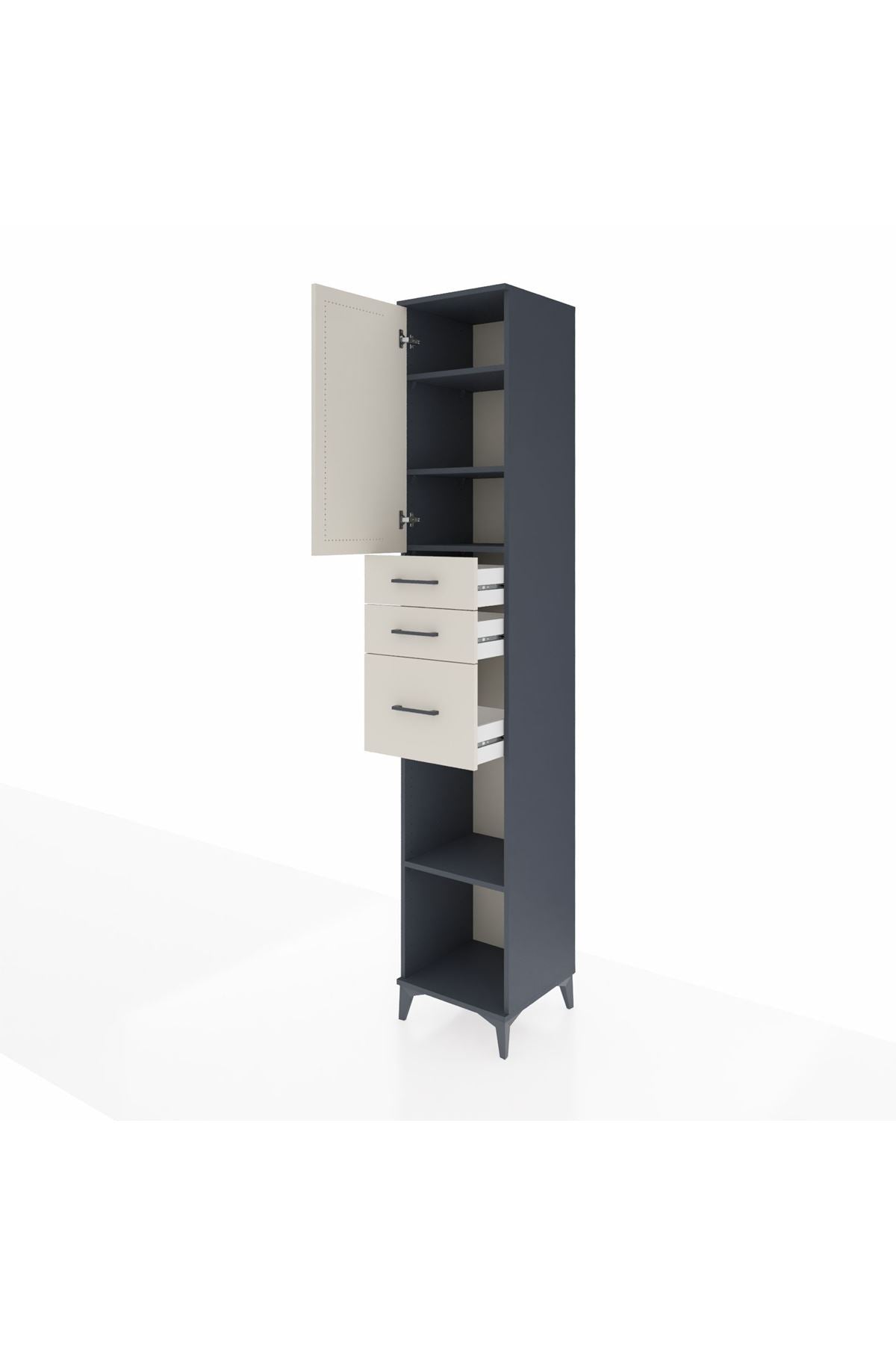 Hyperion Dolap 4 Raflı 3 Çekmeceli Tek Kapaklı 44x44x243 Antrasit-Aytaşı