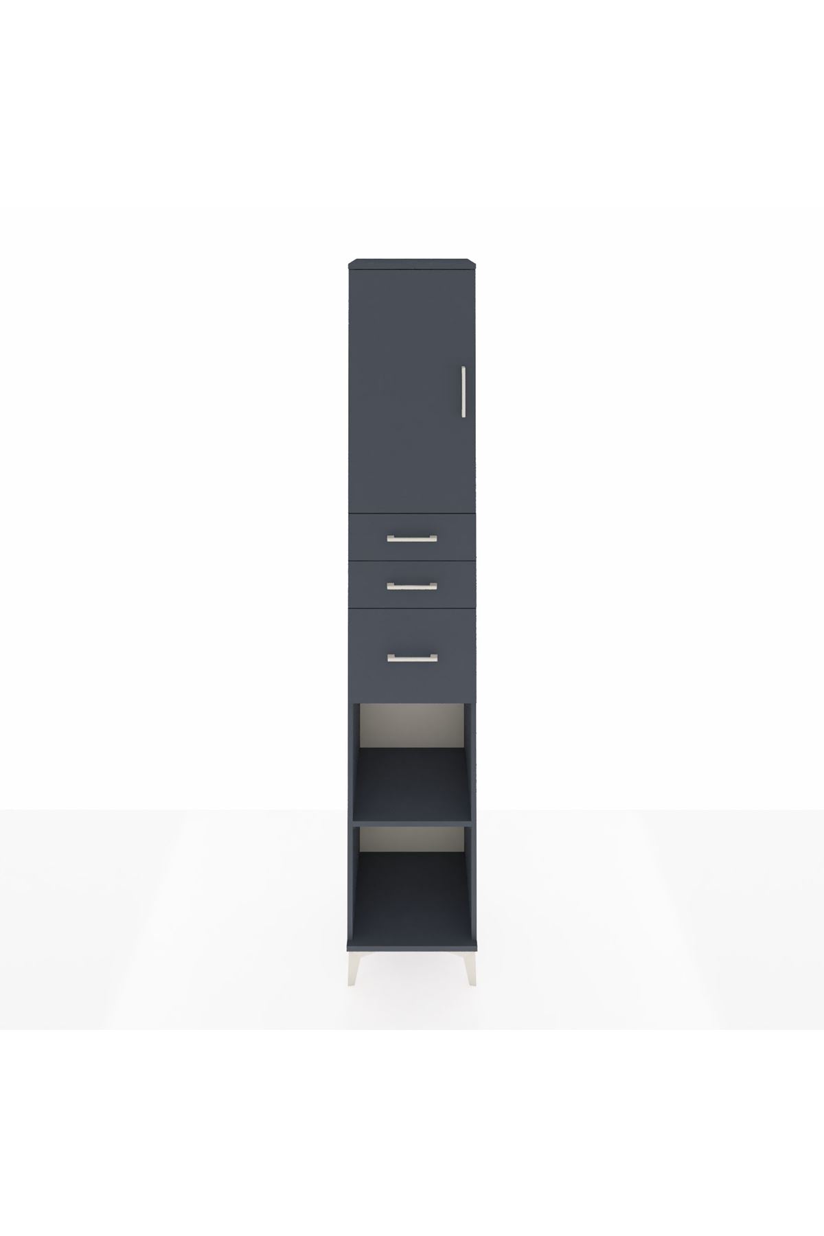 Hyperion Dolap 4 Raflı 3 Çekmeceli Tek Kapaklı 44x44x243 Antrasit-Antrasit