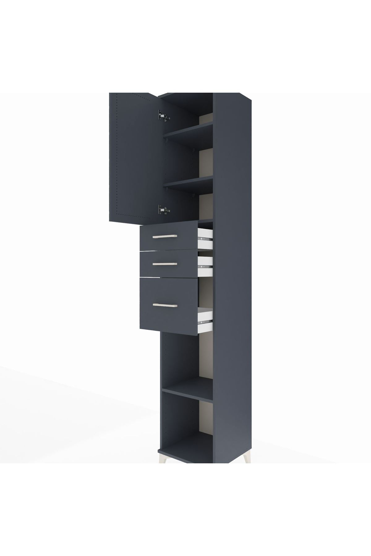 Hyperion Dolap 4 Raflı 3 Çekmeceli Tek Kapaklı 44x44x243 Antrasit-Antrasit