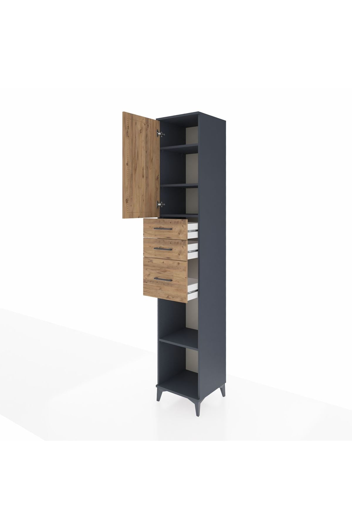 Hyperion Dolap 4 Raflı 3 Çekmeceli Tek Kapaklı 44x44x243 Antrasit-Çam