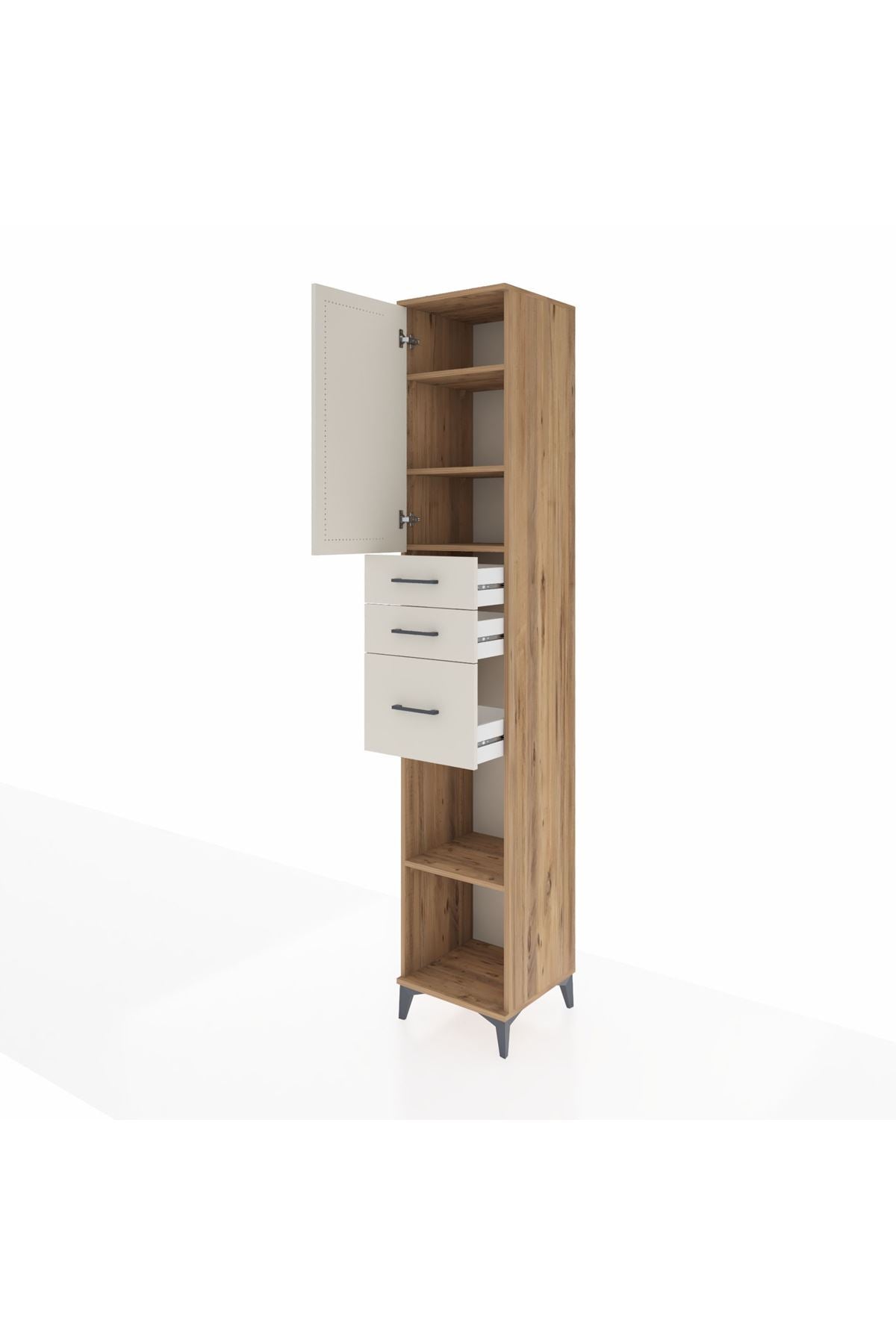 Hyperion Dolap 4 Raflı 3 Çekmeceli Tek Kapaklı 44x44x243 Çam-Aytaşı