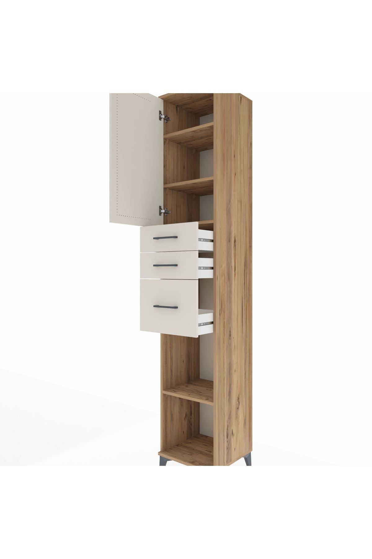 Hyperion Dolap 4 Raflı 3 Çekmeceli Tek Kapaklı 44x44x243 Çam-Aytaşı