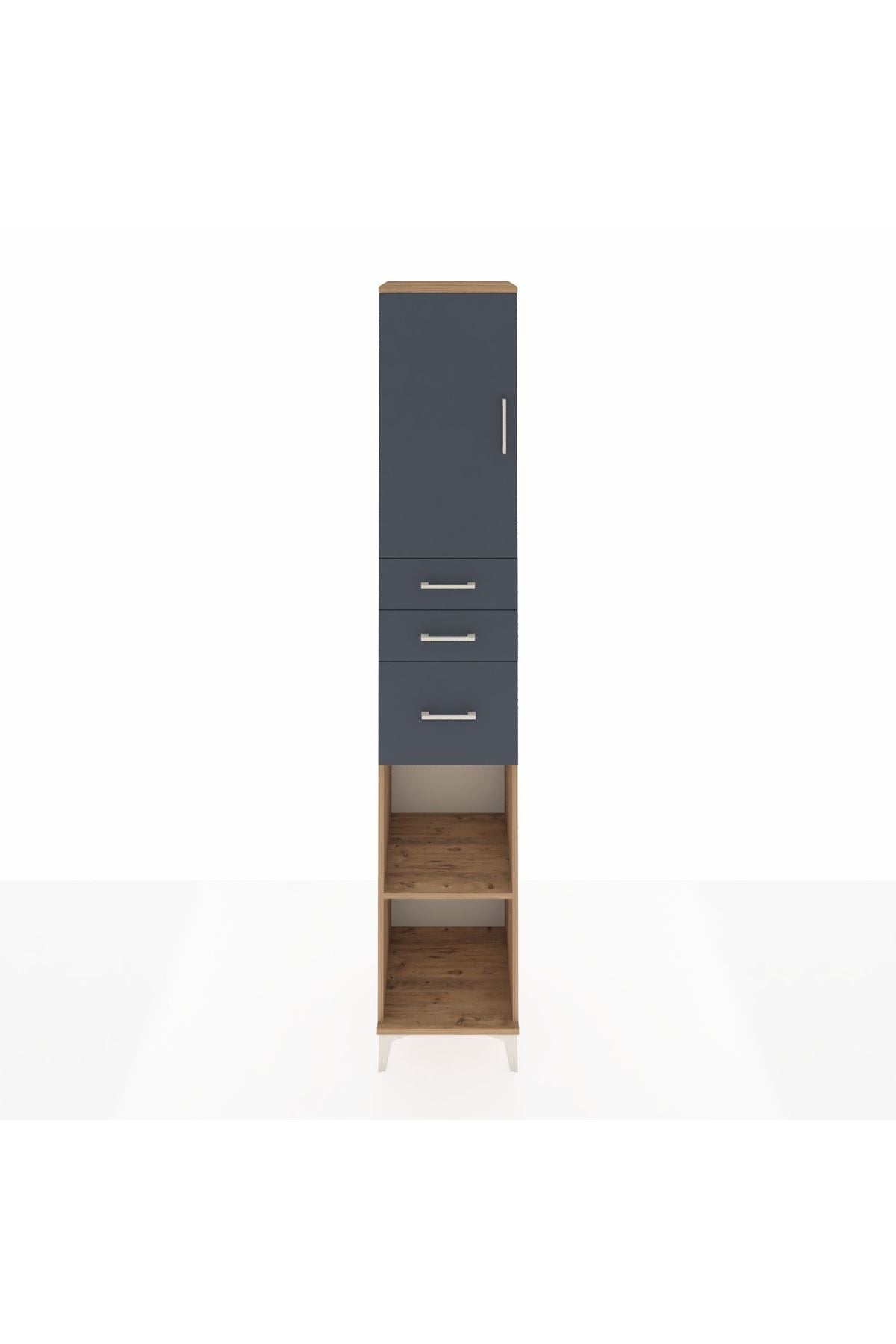 Hyperion Dolap 4 Raflı 3 Çekmeceli Tek Kapaklı 44x44x243 Çam-Antrasit