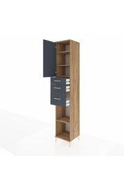 Hyperion Dolap 4 Raflı 3 Çekmeceli Tek Kapaklı 44x44x243 Çam-Antrasit