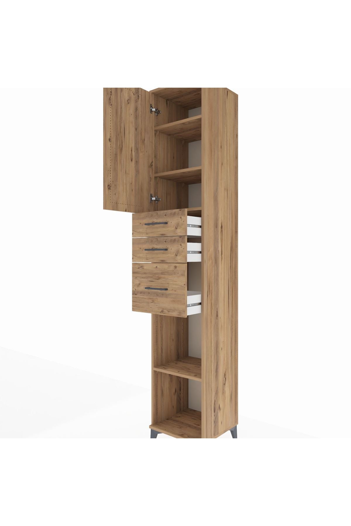 Hyperion Dolap 4 Raflı 3 Çekmeceli Tek Kapaklı 44x44x243 Çam-Çam