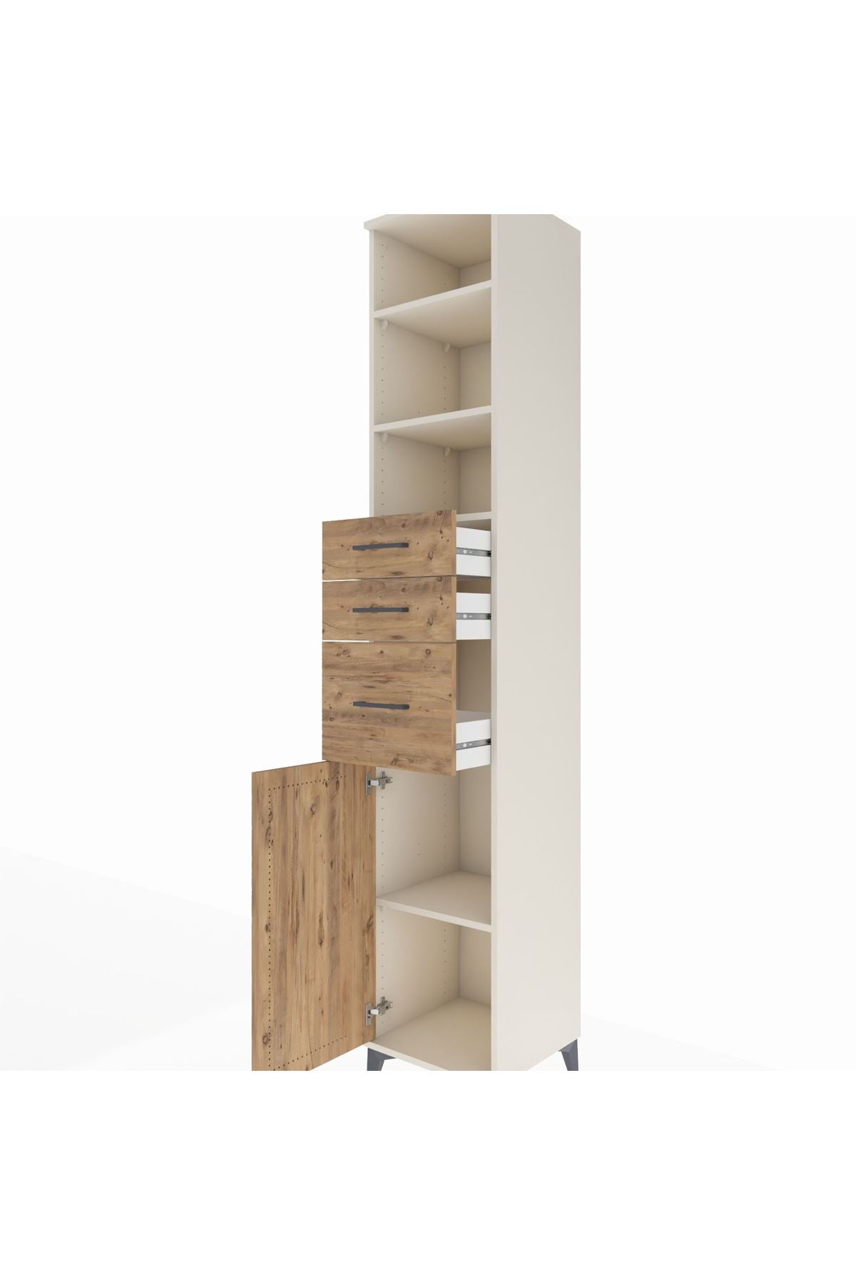 Hyperion Dolap 4 Raflı 3 Çekmeceli Tek Kapaklı 44x44x243 Aytaşı-Çam