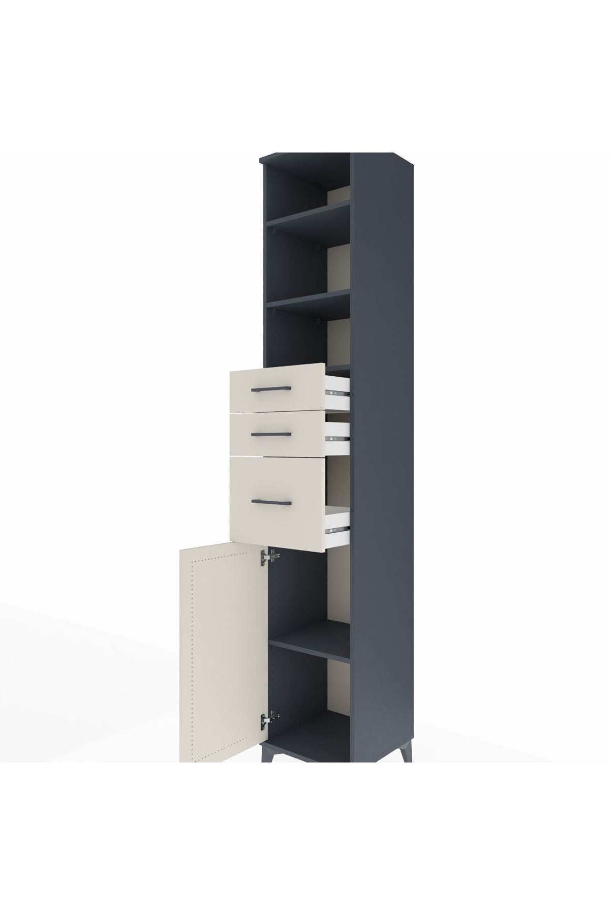 Hyperion Dolap 4 Raflı 3 Çekmeceli Tek Kapaklı 44x44x243 Antrasit-Aytaşı