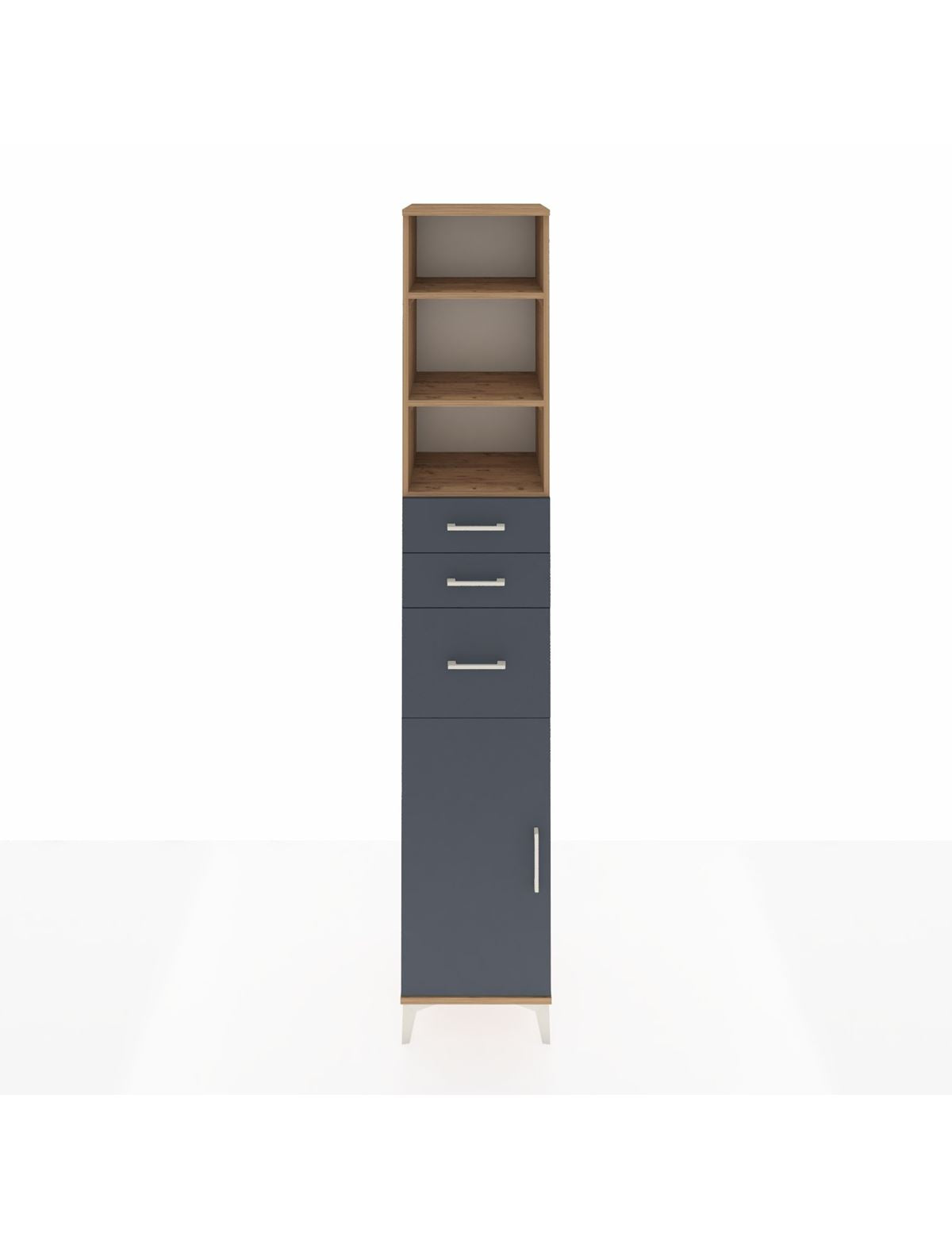 Hyperion Dolap 4 Raflı 3 Çekmeceli Tek Kapaklı 44x44x243 Çam-Antrasit