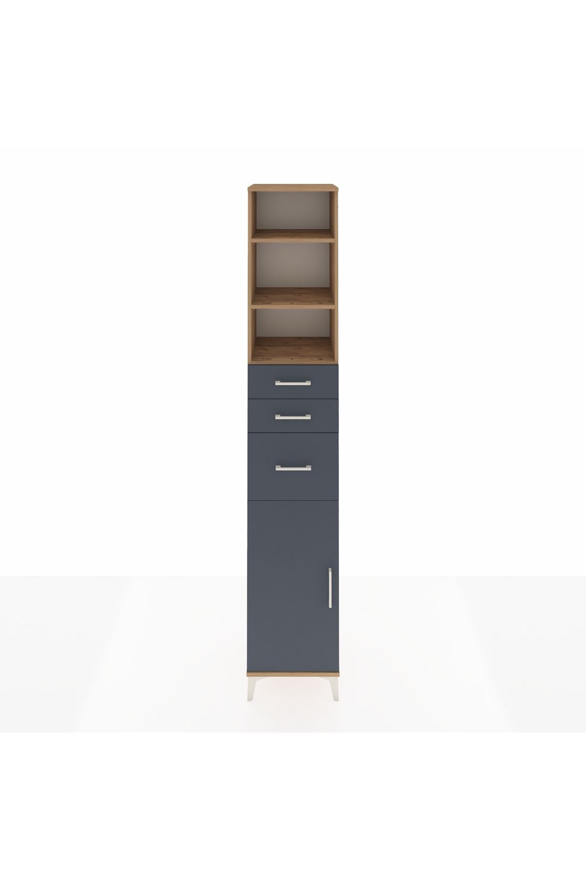 Hyperion Dolap 4 Raflı 3 Çekmeceli Tek Kapaklı 44x44x243 Çam-Antrasit