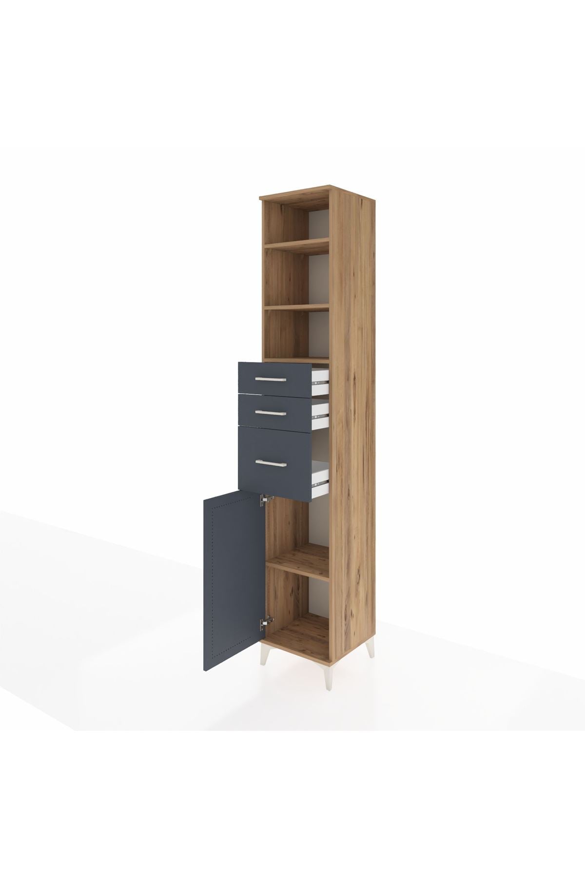 Hyperion Dolap 4 Raflı 3 Çekmeceli Tek Kapaklı 44x44x243 Çam-Antrasit