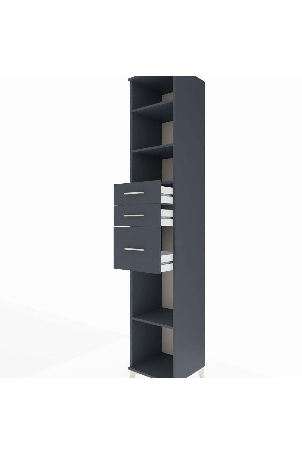 Hyperion Dolap 4 Raflı 3 Çekmeceli 44x44x243 Antrasit-Antrasit
