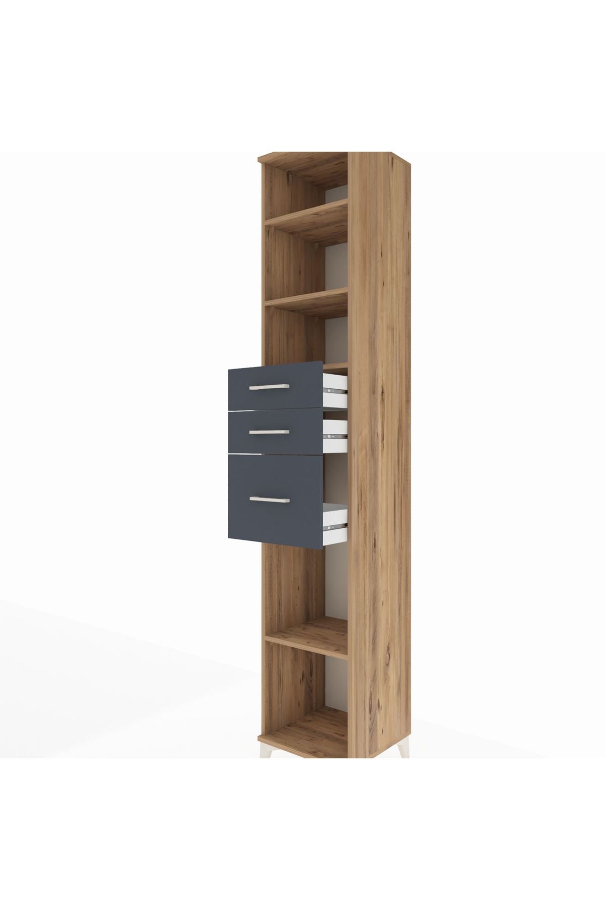 Hyperion Dolap 4 Raflı 3 Çekmeceli 44x44x243 Çam-Antrasit