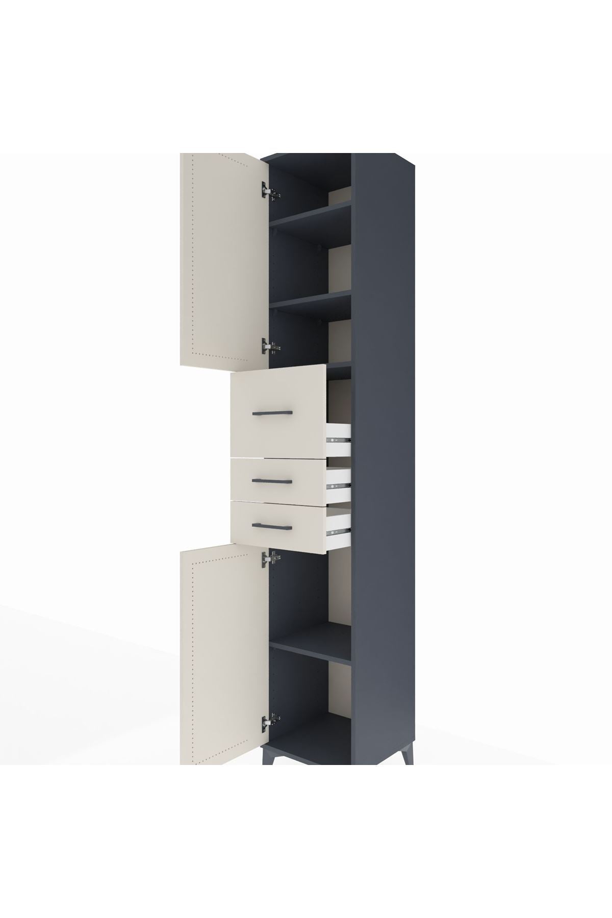 Hyperion Dolap 4 Raflı 3 Çekmeceli 2 Kapaklı 44x44x243 Antrasit-Aytaşı