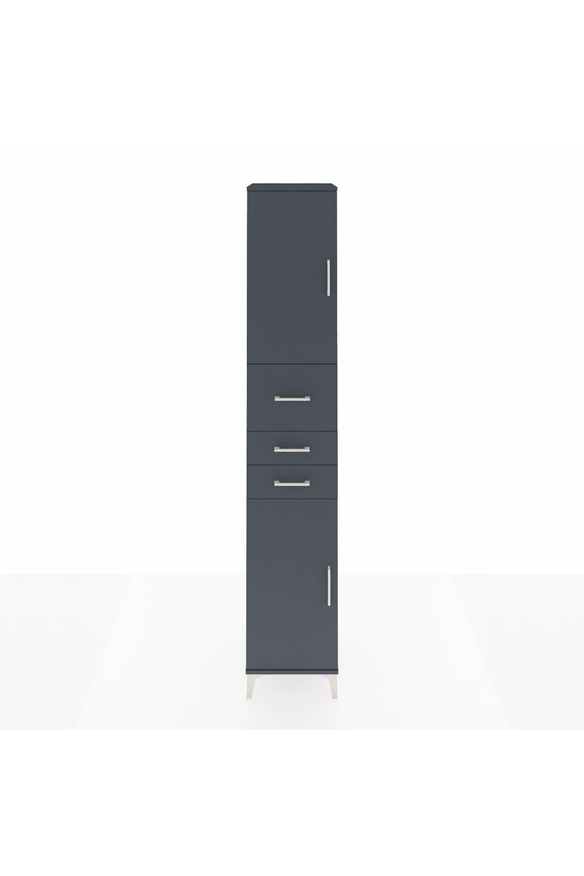 Hyperion Dolap 4 Raflı 3 Çekmeceli 2 Kapaklı 44x44x243 Antrasit-Antrasit