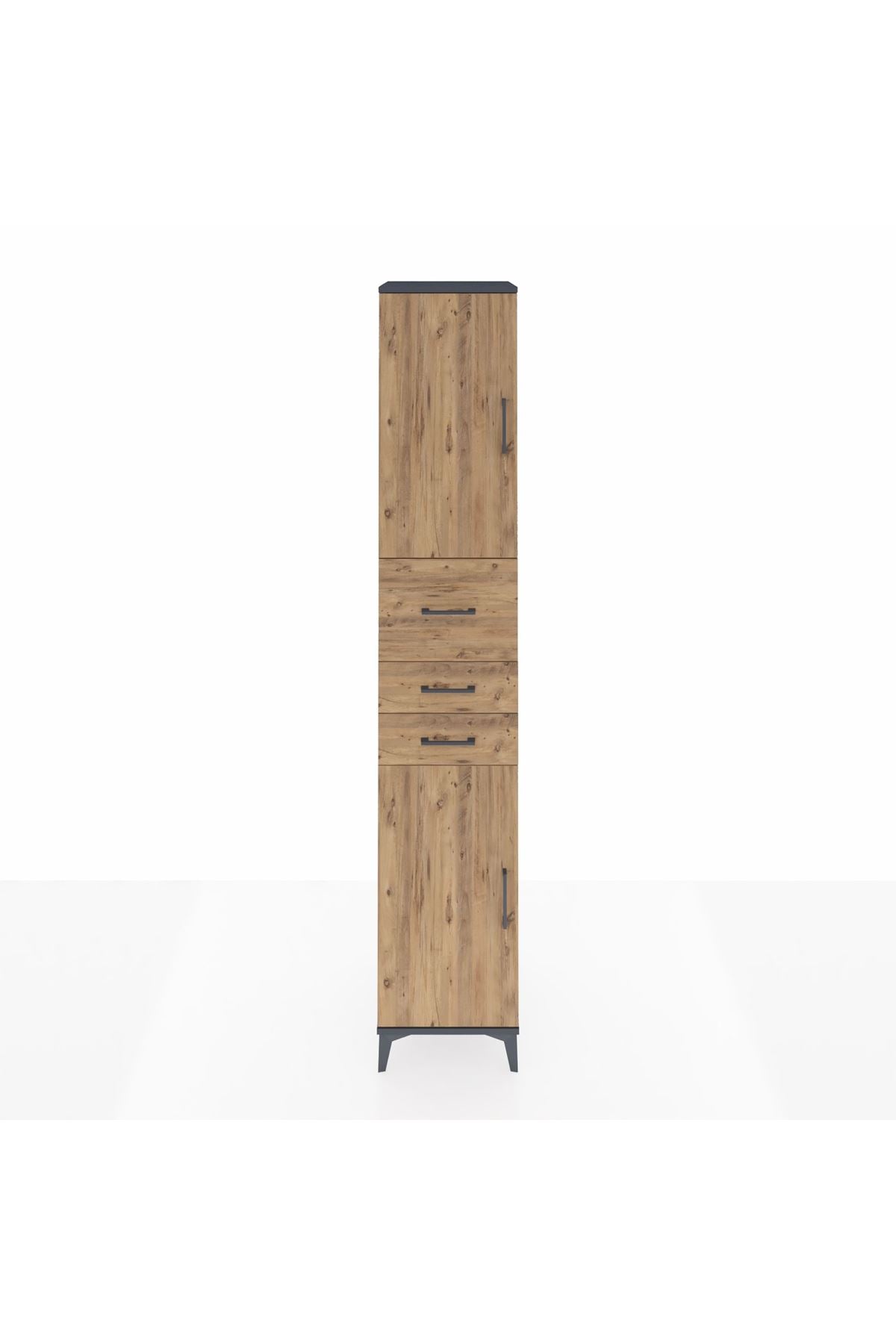 Hyperion Dolap 4 Raflı 3 Çekmeceli 2 Kapaklı 44x44x243 Antrasit-Çam