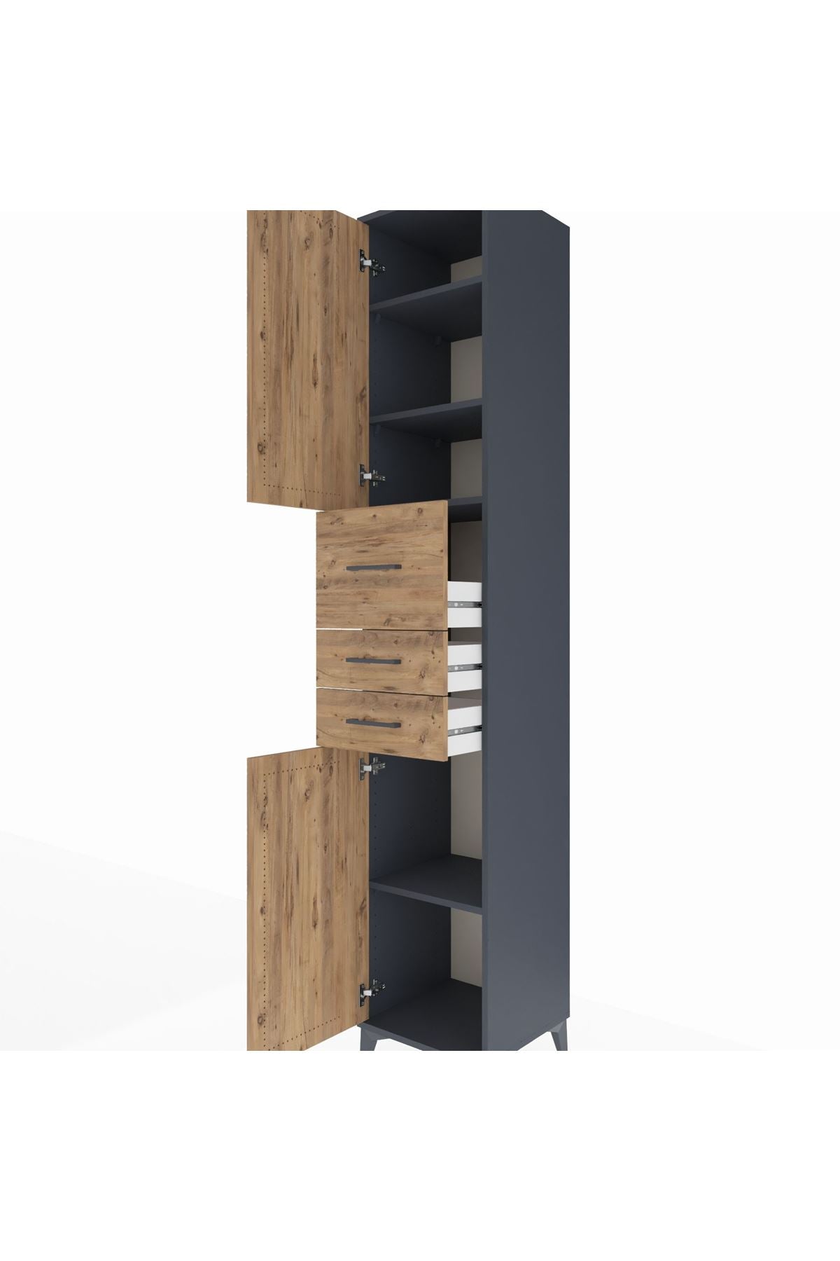 Hyperion Dolap 4 Raflı 3 Çekmeceli 2 Kapaklı 44x44x243 Antrasit-Çam