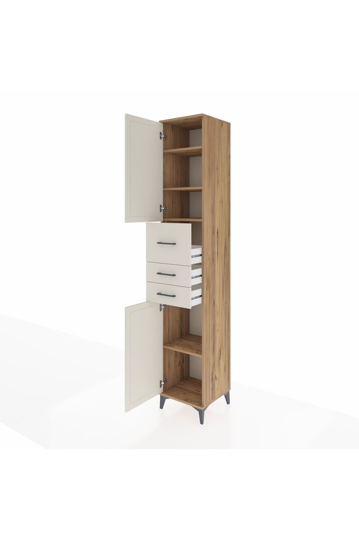 Hyperion Dolap 4 Raflı 3 Çekmeceli 2 Kapaklı 44x44x243 Çam-Aytaşı