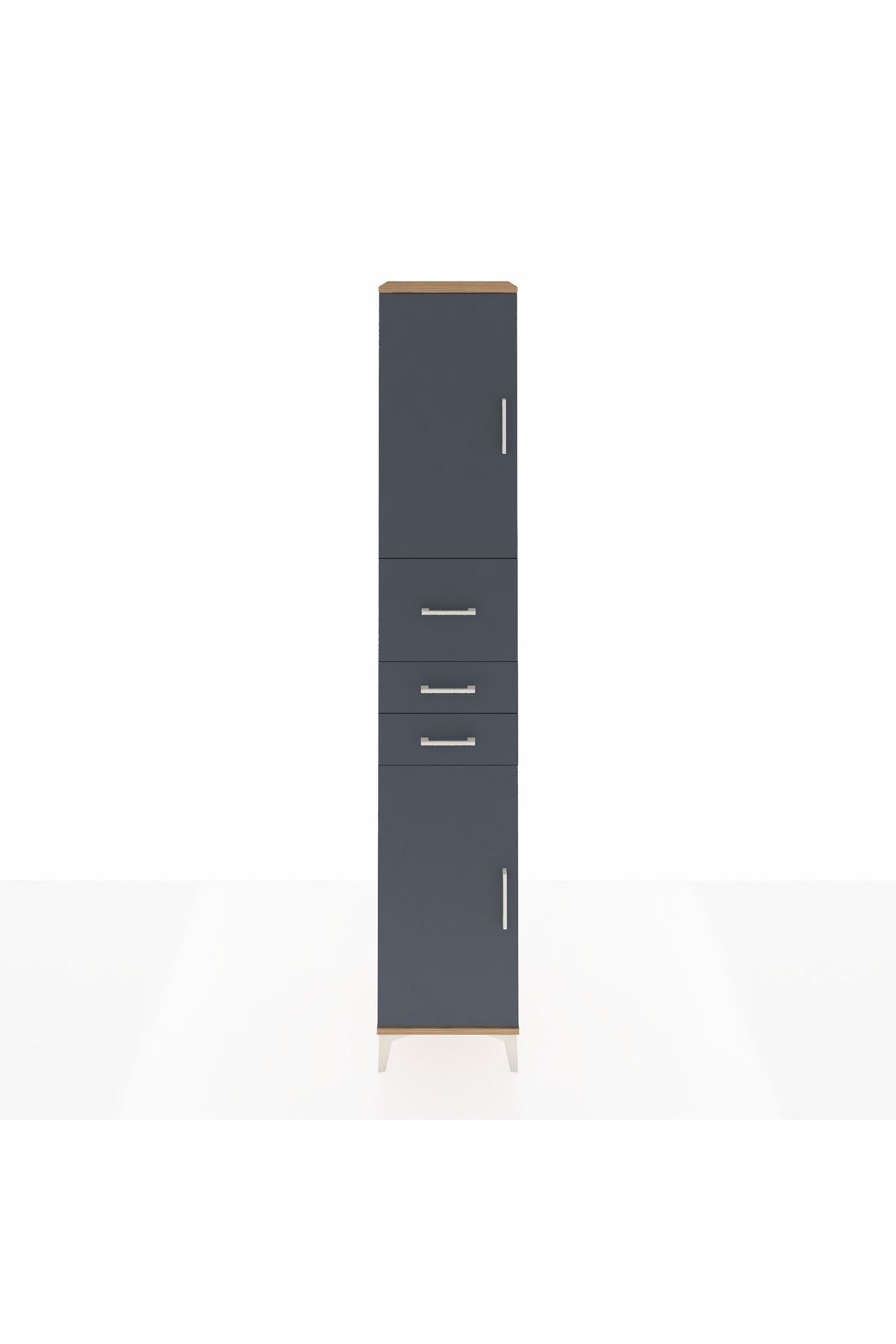 Hyperion Dolap 4 Raflı 3 Çekmeceli 2 Kapaklı 44x44x243 Çam-Antrasit