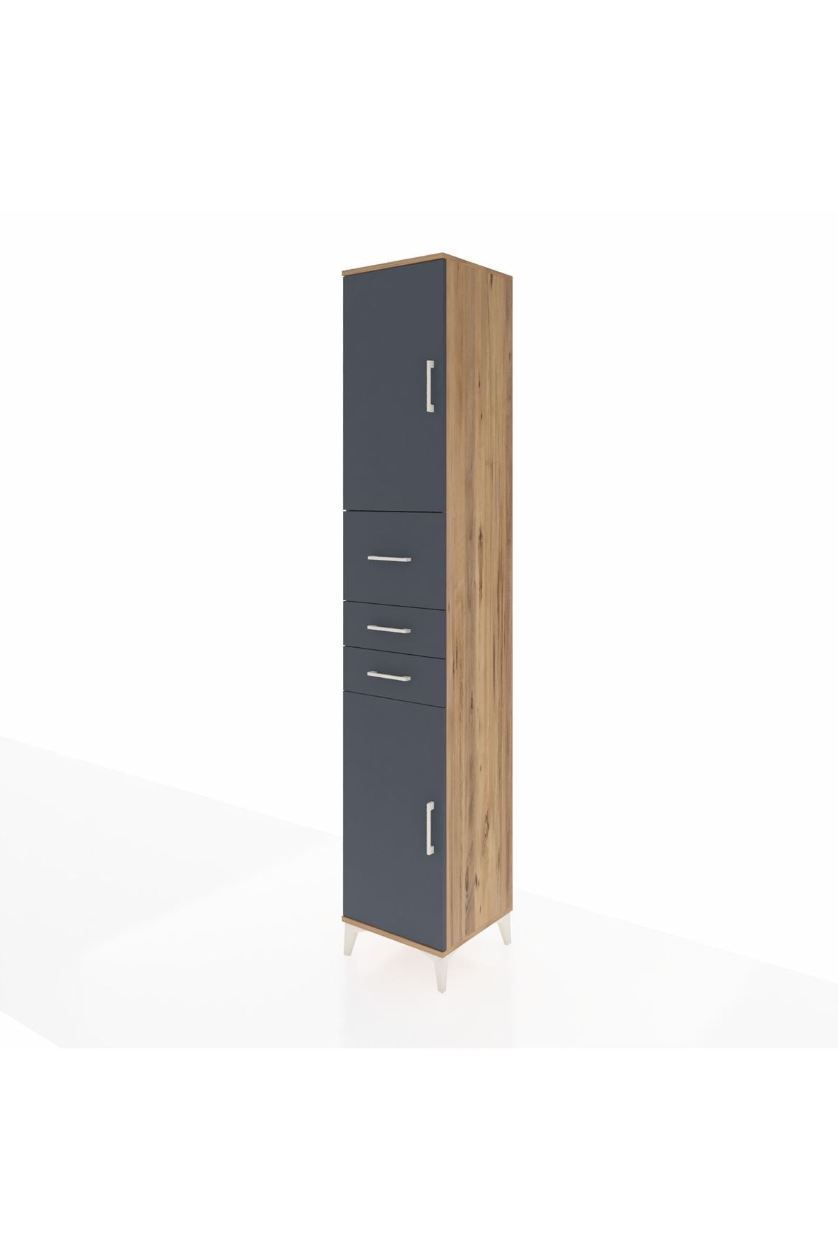 Hyperion Dolap 4 Raflı 3 Çekmeceli 2 Kapaklı 44x44x243 Çam-Antrasit