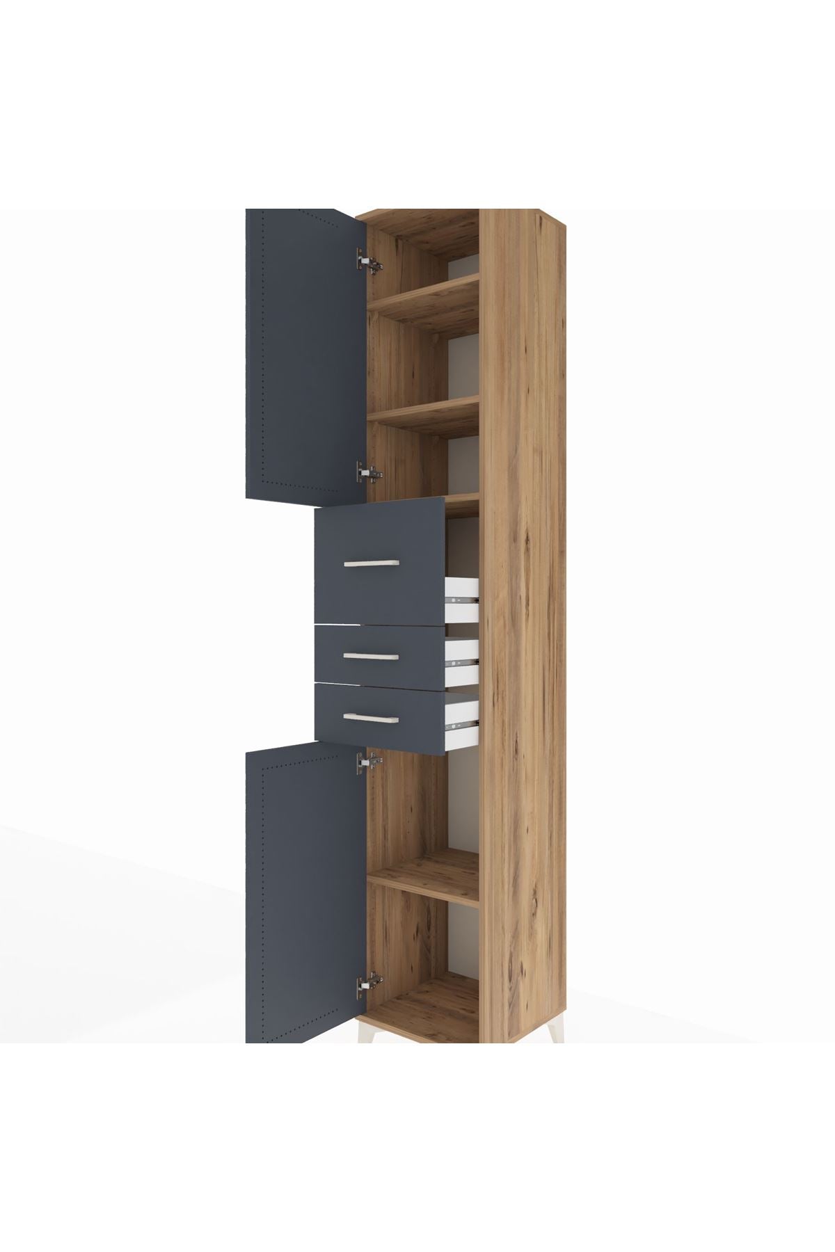 Hyperion Dolap 4 Raflı 3 Çekmeceli 2 Kapaklı 44x44x243 Çam-Antrasit