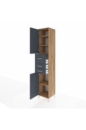 Hyperion Dolap 4 Raflı 3 Çekmeceli 2 Kapaklı 44x44x243 Çam-Antrasit