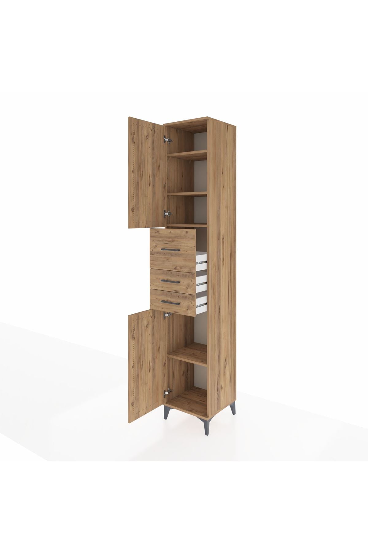 Hyperion Dolap 4 Raflı 3 Çekmeceli 2 Kapaklı 44x44x243 Çam-Çam