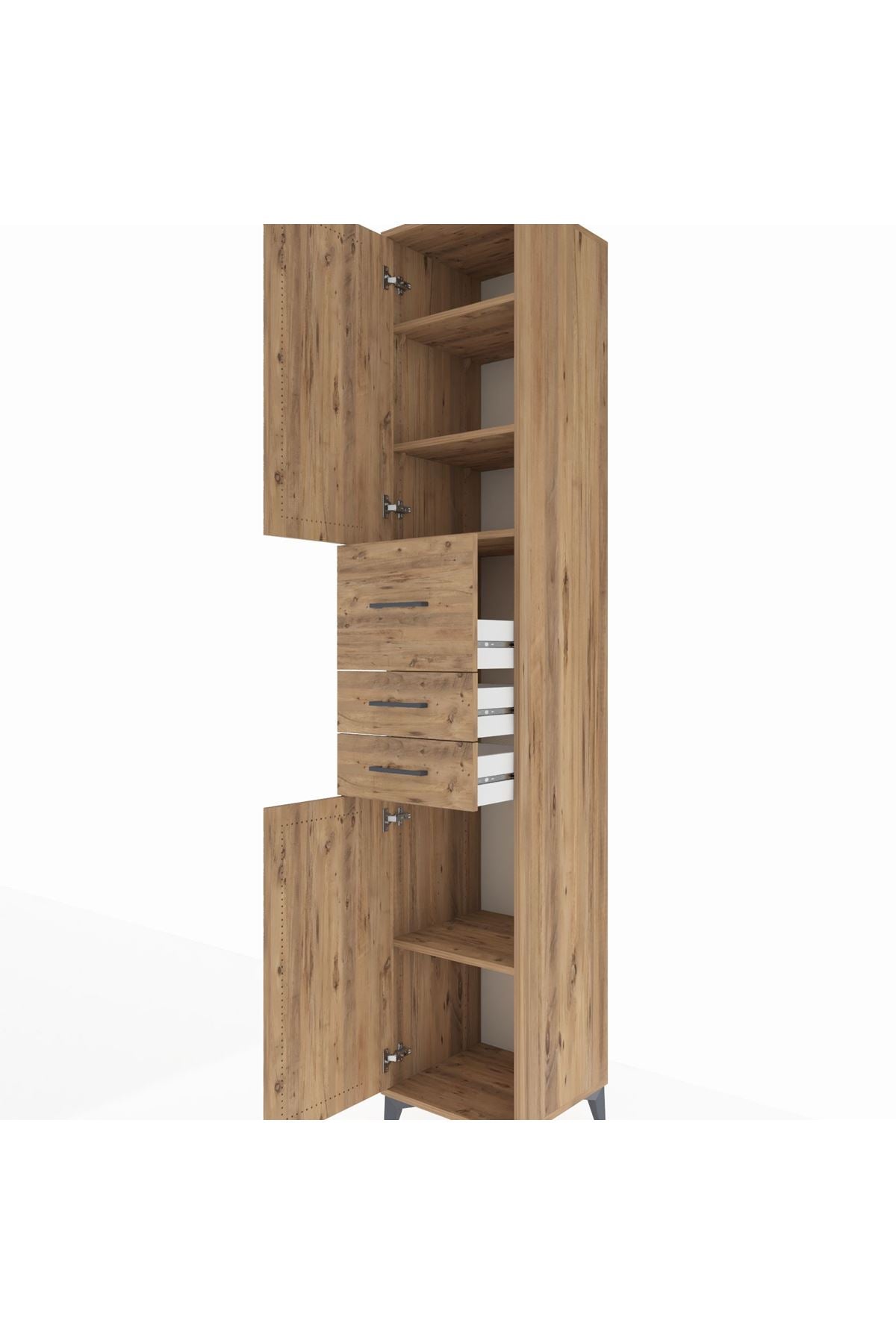 Hyperion Dolap 4 Raflı 3 Çekmeceli 2 Kapaklı 44x44x243 Çam-Çam