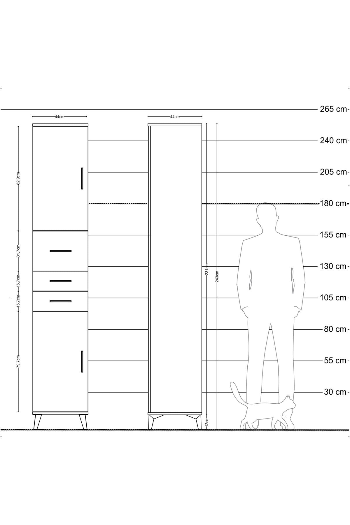 Hyperion Dolap 4 Raflı 3 Çekmeceli 2 Kapaklı 44x44x243 Çam-Çam