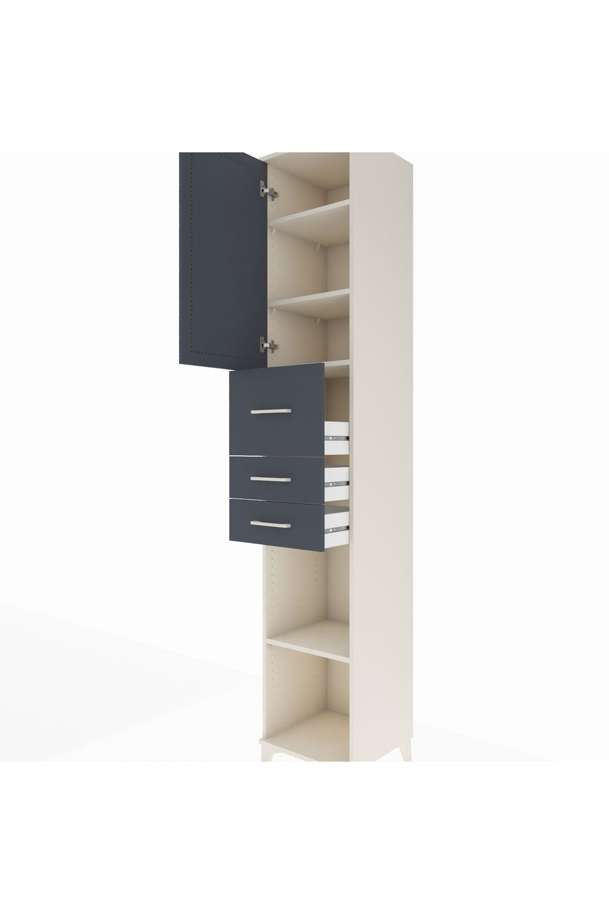 Hyperion Dolap 4 Raflı 3 Çekmeceli Tek Kapaklı 44x44x243 Aytaşı-Antrasit