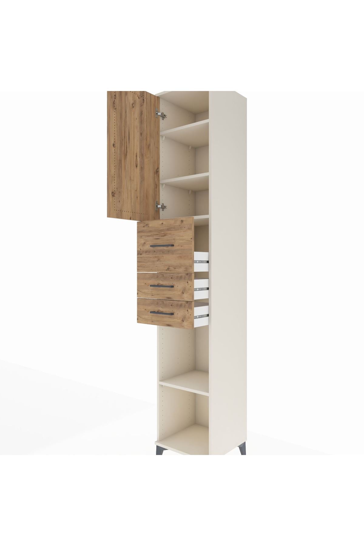 Hyperion Dolap 4 Raflı 3 Çekmeceli Tek Kapaklı 44x44x243 Aytaşı-Çam