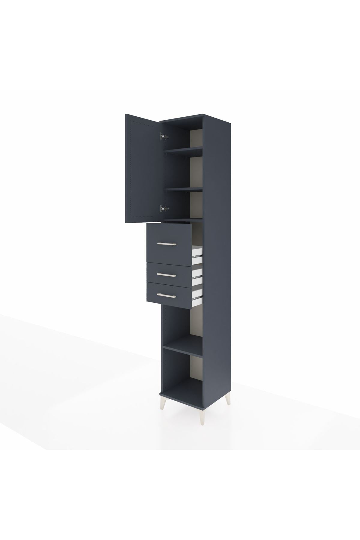 Hyperion Dolap 4 Raflı 3 Çekmeceli Tek Kapaklı 44x44x243 Antrasit-Antrasit